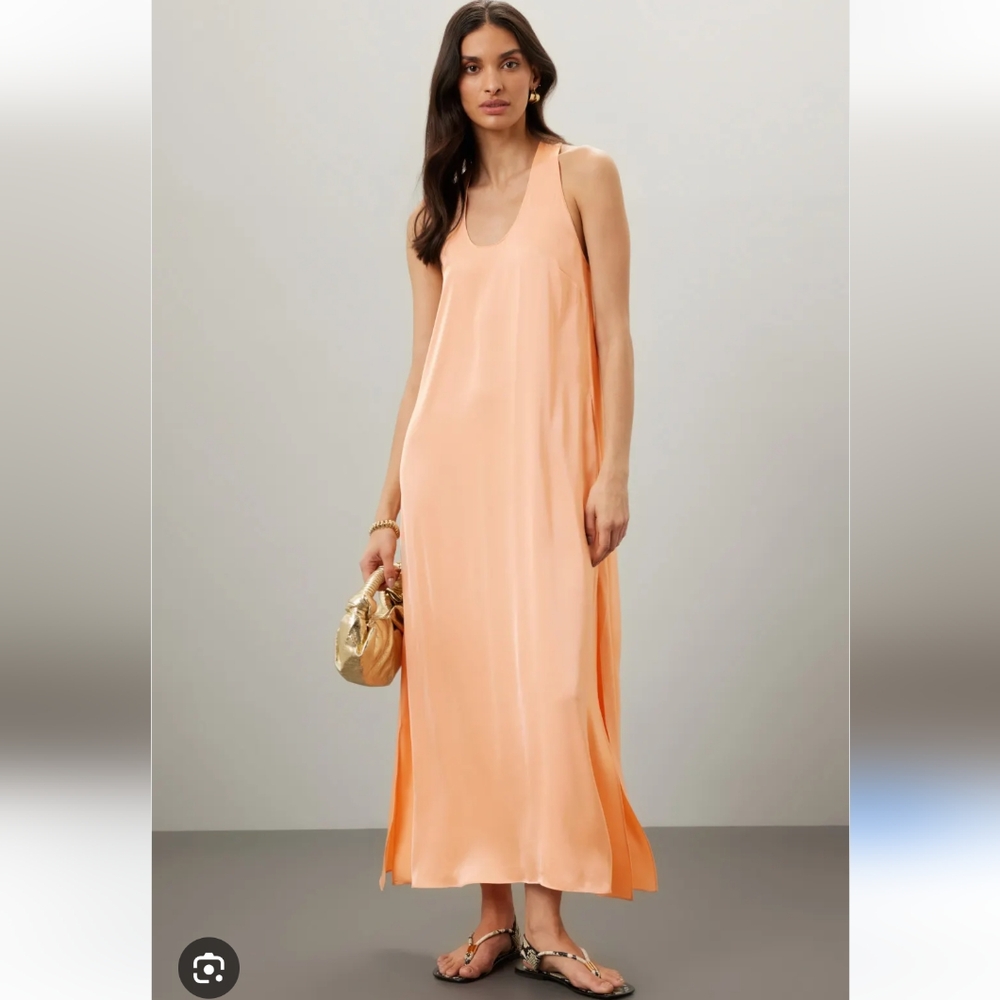 Rosetta Getty Twist Back Orange Satin Slip Dress Size 2